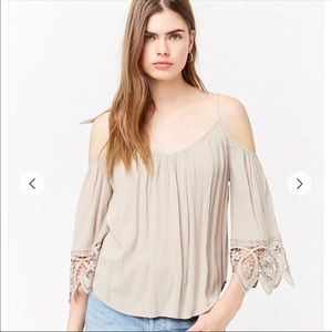 Tan Open Shoulder Top